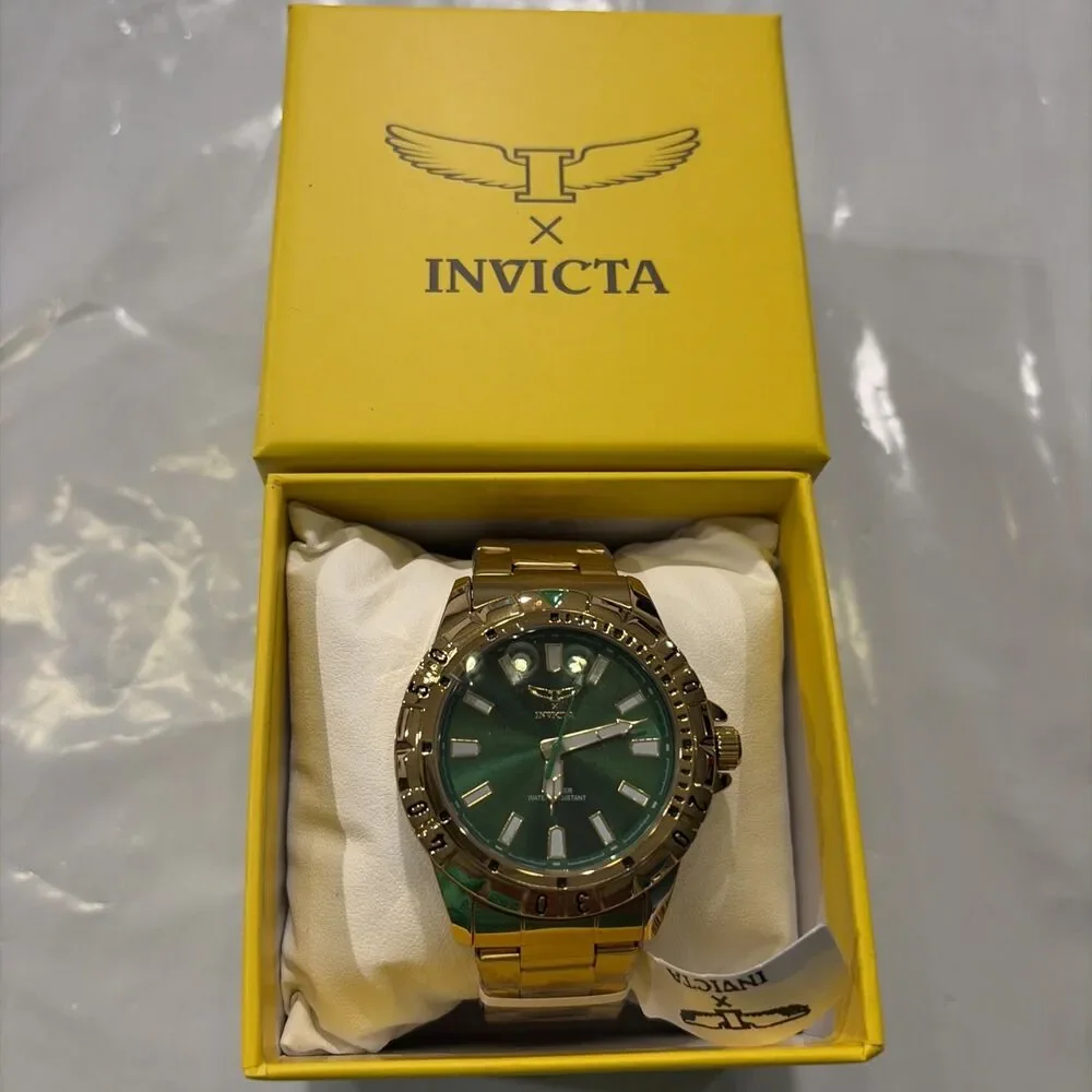 Invicta Specialty 69034 42mm Men’s Quartz Watch With Green Dial Gold